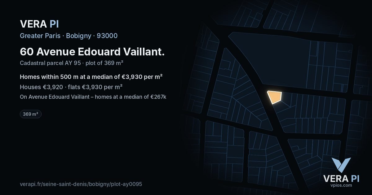 60 Avenue Edouard Vaillant, Bobigny at night – the plot lit, the parcels around coloured by the prices near them