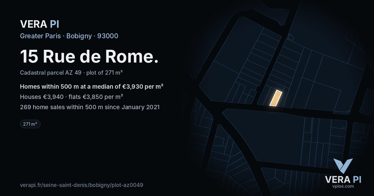15 Rue de Rome, Bobigny at night – the plot lit, the parcels around coloured by the prices near them