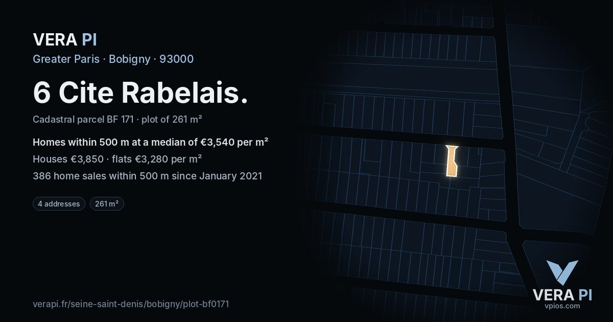 6 Cite Rabelais, Bobigny at night – the plot lit, the parcels around coloured by the prices near them