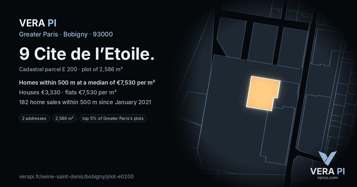 9 Cite de l’Etoile, Bobigny at night – the plot lit, the parcels around coloured by the prices near them