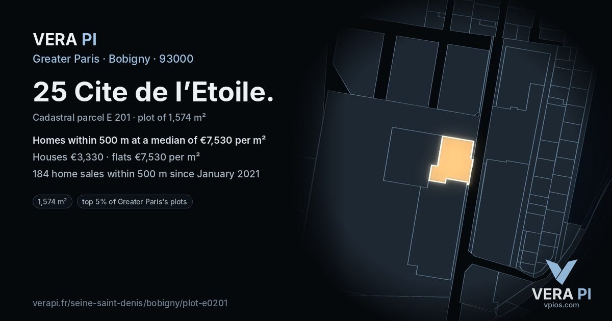 25 Cite de l’Etoile, Bobigny at night – the plot lit, the parcels around coloured by the prices near them