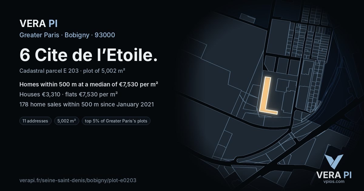 6 Cite de l’Etoile, Bobigny at night – the plot lit, the parcels around coloured by the prices near them