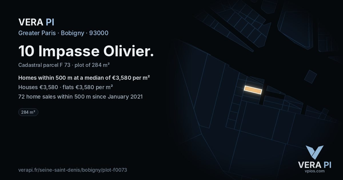 10 Impasse Olivier, Bobigny at night – the plot lit, the parcels around coloured by the prices near them