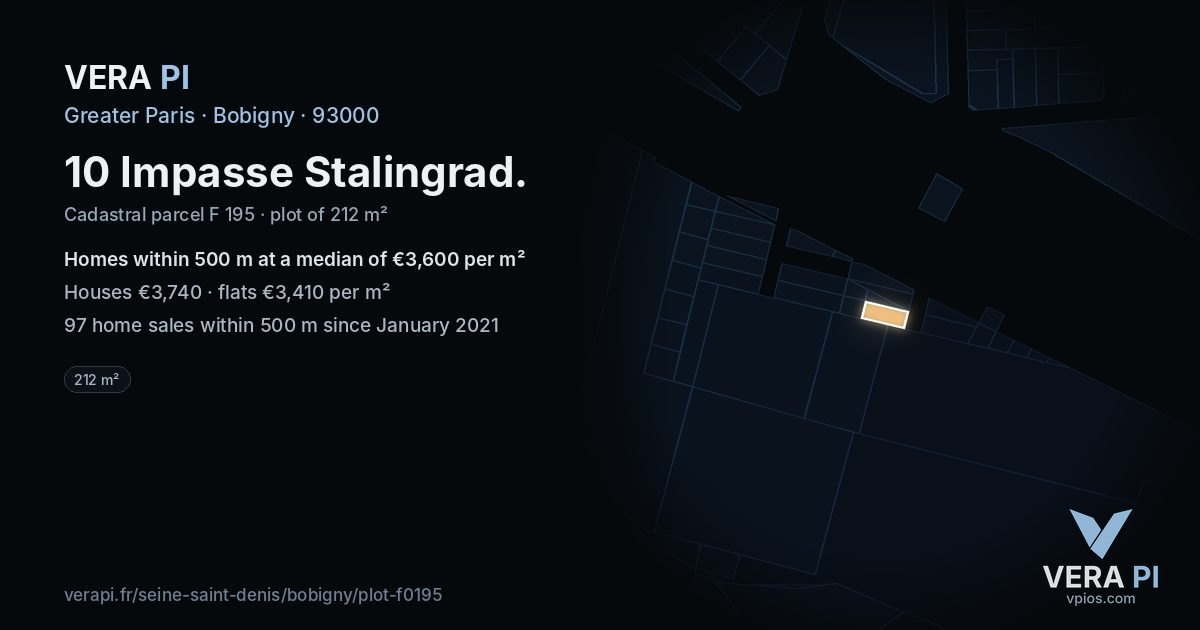 10 Impasse Stalingrad, Bobigny at night – the plot lit, the parcels around coloured by the prices near them