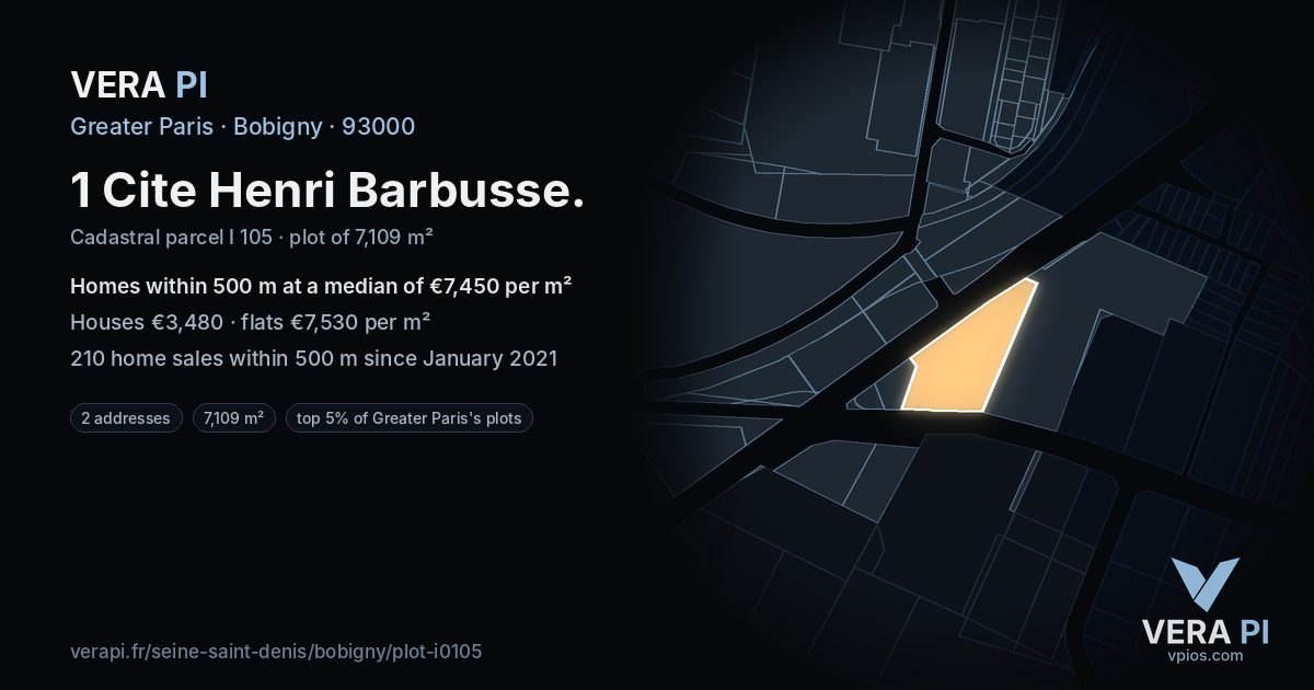 1 Cite Henri Barbusse, Bobigny at night – the plot lit, the parcels around coloured by the prices near them