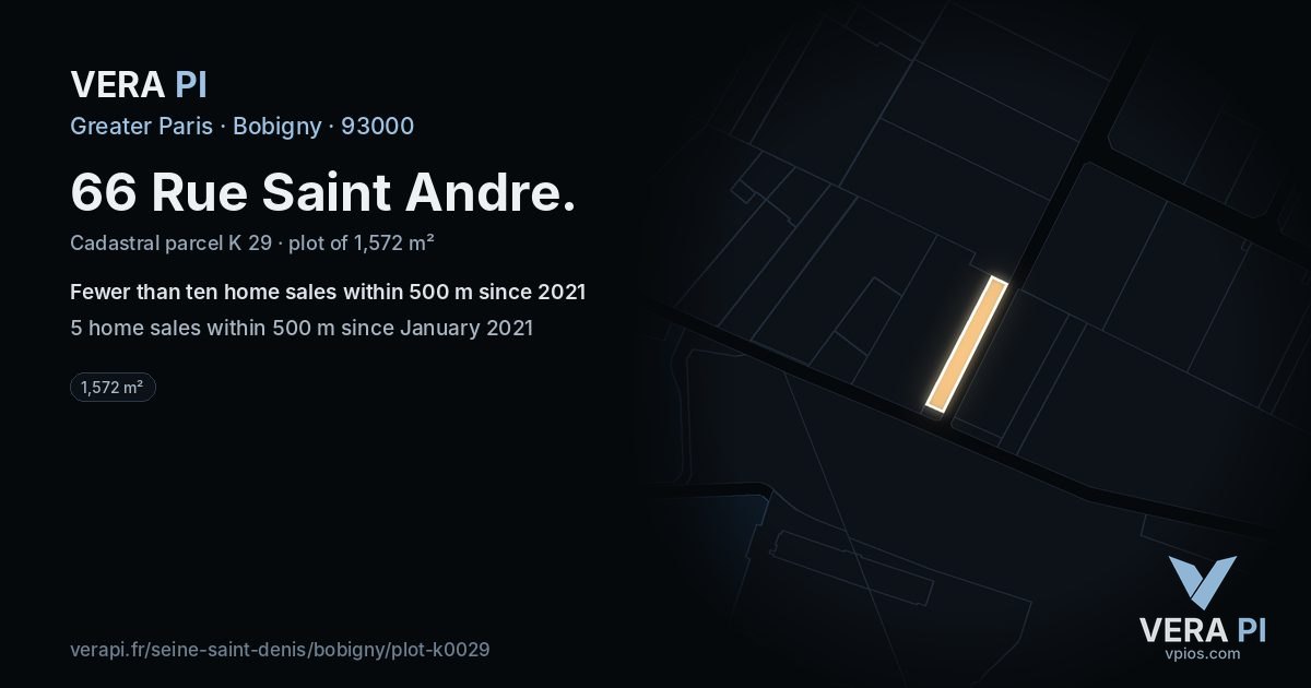 66 Rue Saint Andre, Bobigny at night – the plot lit, the parcels around coloured by the prices near them
