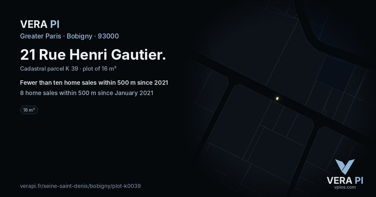 21 Rue Henri Gautier, Bobigny at night – the plot lit, the parcels around coloured by the prices near them