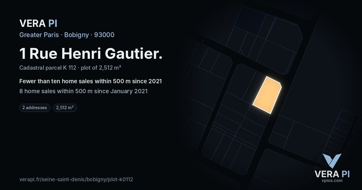 1 Rue Henri Gautier, Bobigny at night – the plot lit, the parcels around coloured by the prices near them