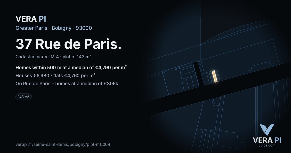 37 Rue de Paris, Bobigny at night – the plot lit, the parcels around coloured by the prices near them