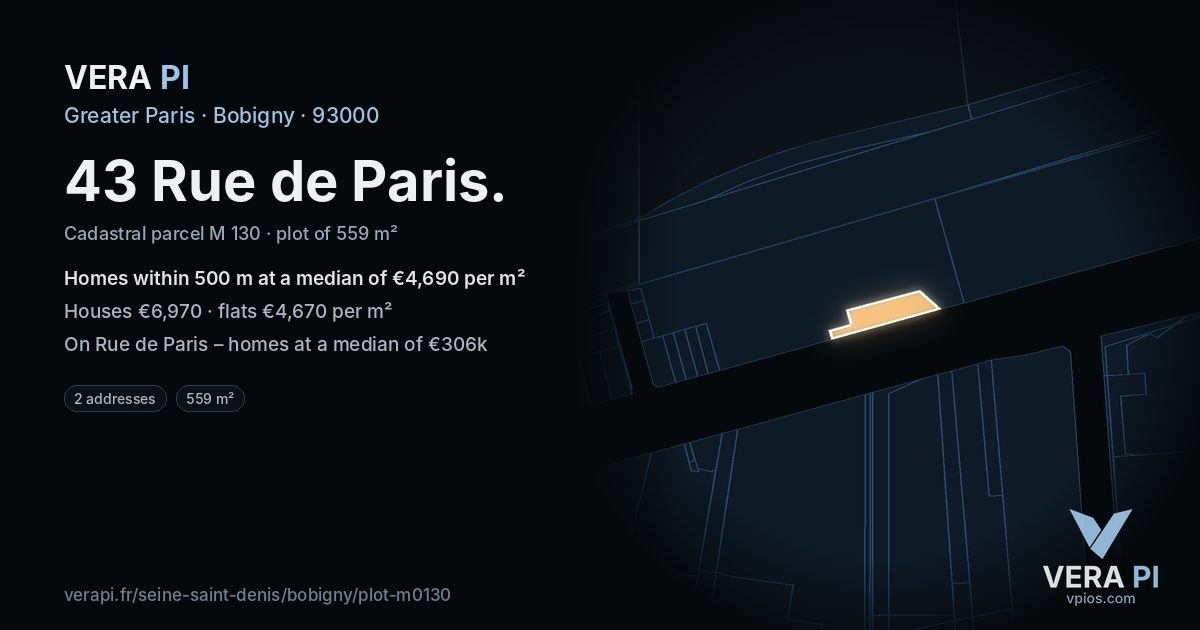 43 Rue de Paris, Bobigny at night – the plot lit, the parcels around coloured by the prices near them