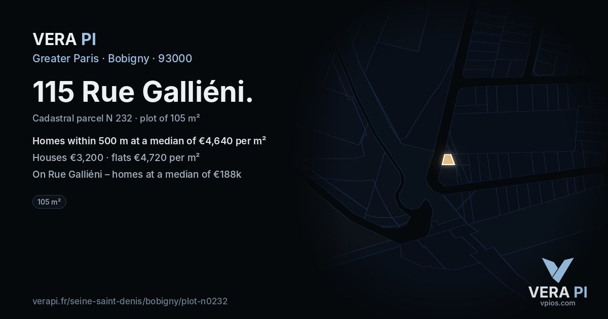 115 Rue Galliéni, Bobigny at night – the plot lit, the parcels around coloured by the prices near them