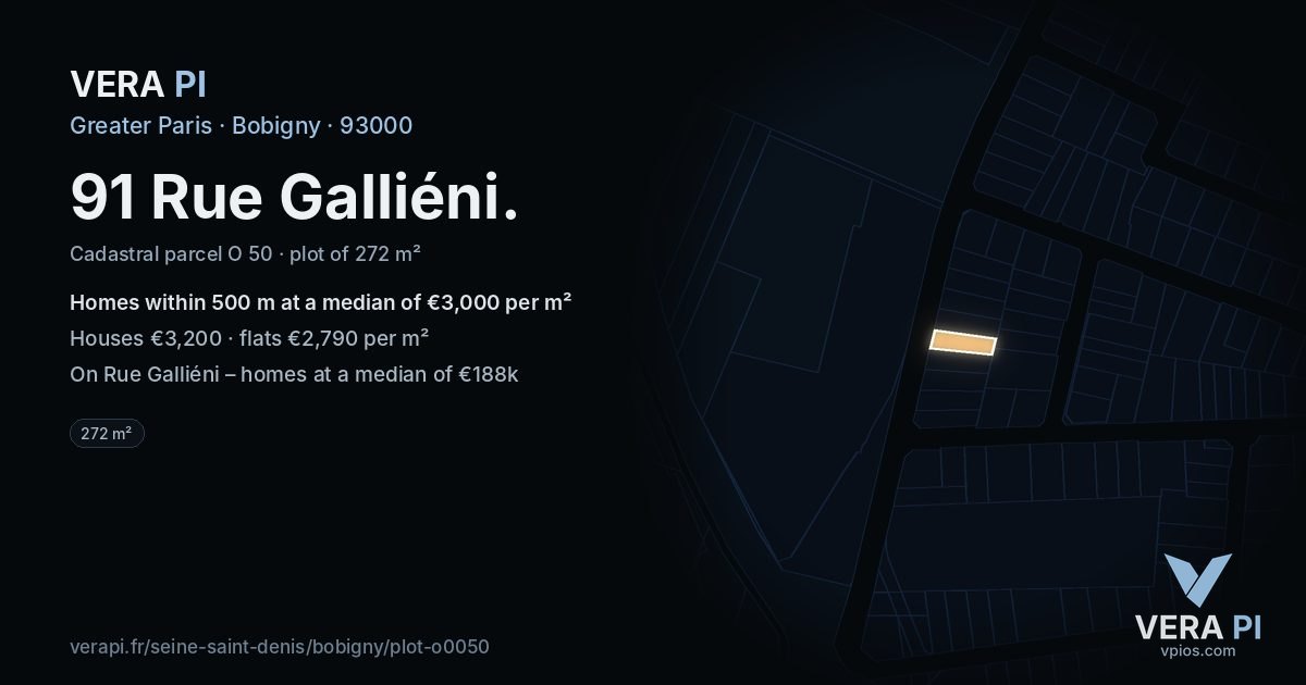 91 Rue Galliéni, Bobigny at night – the plot lit, the parcels around coloured by the prices near them