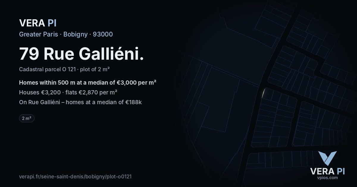 79 Rue Galliéni, Bobigny at night – the plot lit, the parcels around coloured by the prices near them