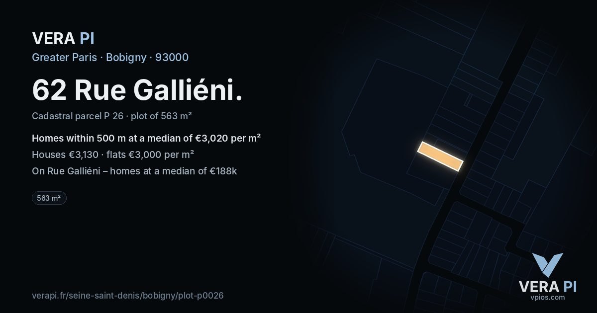 62 Rue Galliéni, Bobigny at night – the plot lit, the parcels around coloured by the prices near them