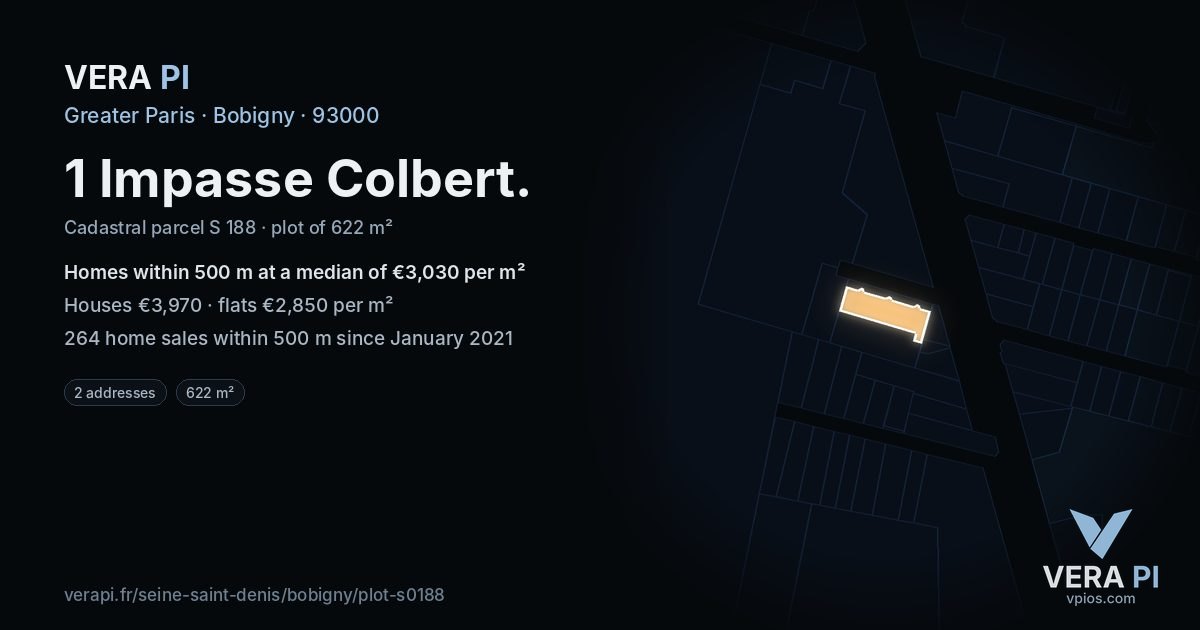 1 Impasse Colbert, Bobigny at night – the plot lit, the parcels around coloured by the prices near them