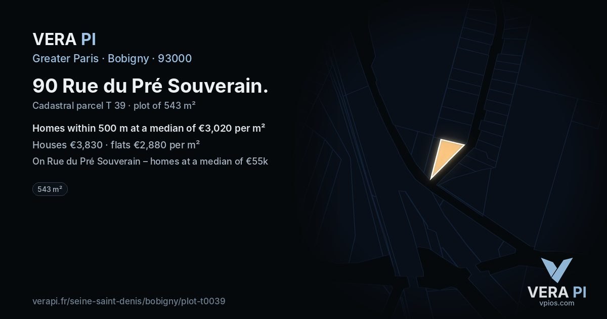 90 Rue du Pré Souverain, Bobigny at night – the plot lit, the parcels around coloured by the prices near them