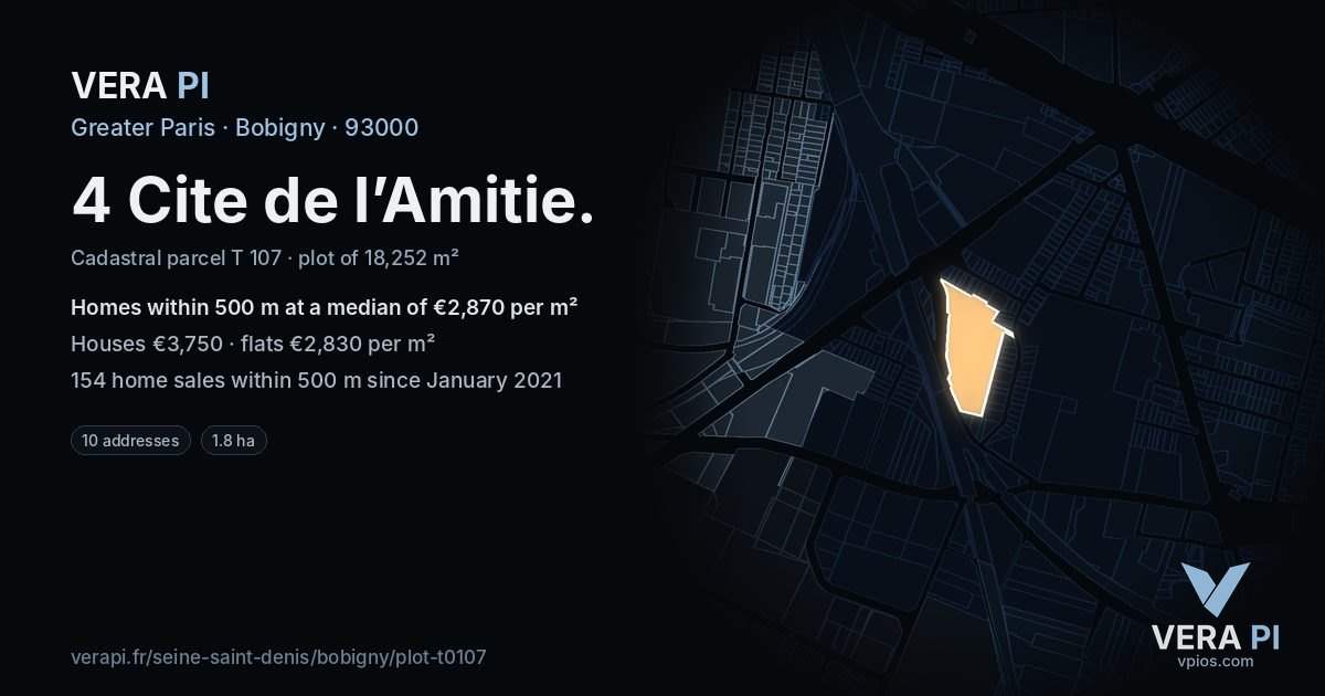 4 Cite de l’Amitie, Bobigny at night – the plot lit, the parcels around coloured by the prices near them