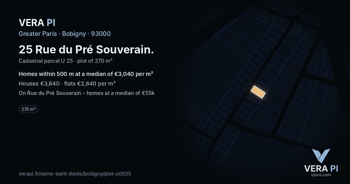 25 Rue du Pré Souverain, Bobigny at night – the plot lit, the parcels around coloured by the prices near them