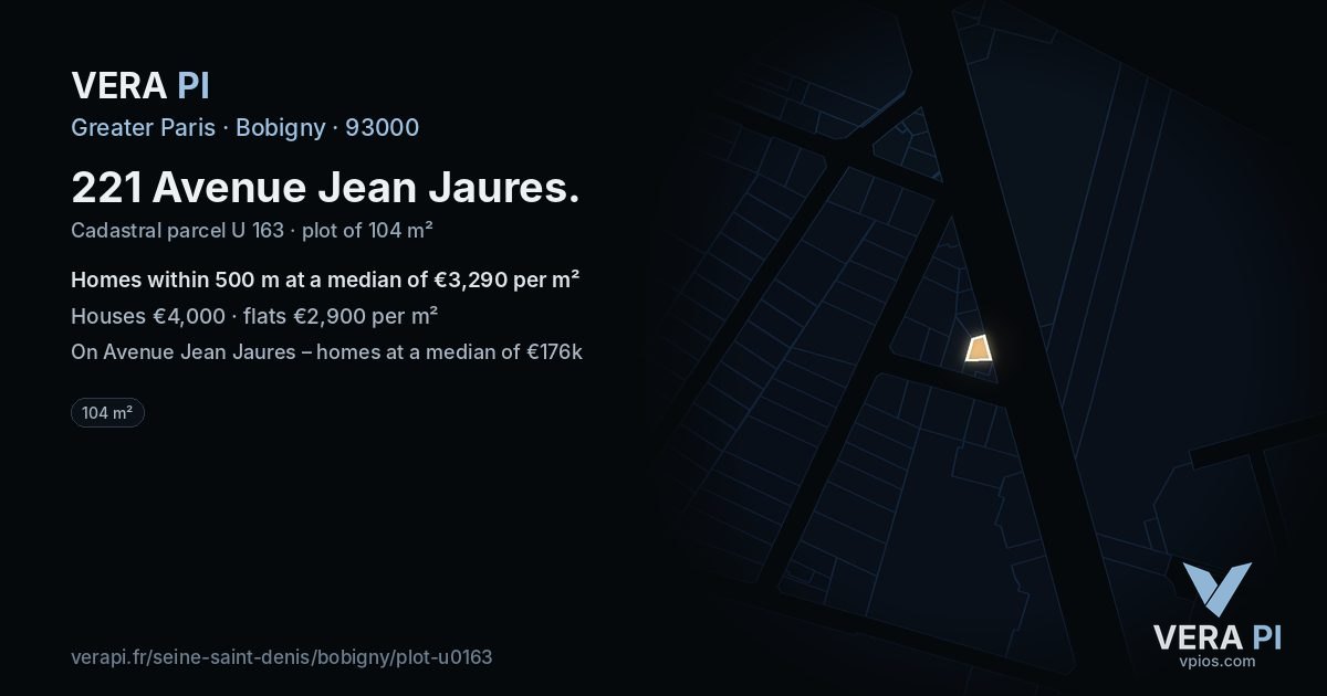 221 Avenue Jean Jaures, Bobigny at night – the plot lit, the parcels around coloured by the prices near them
