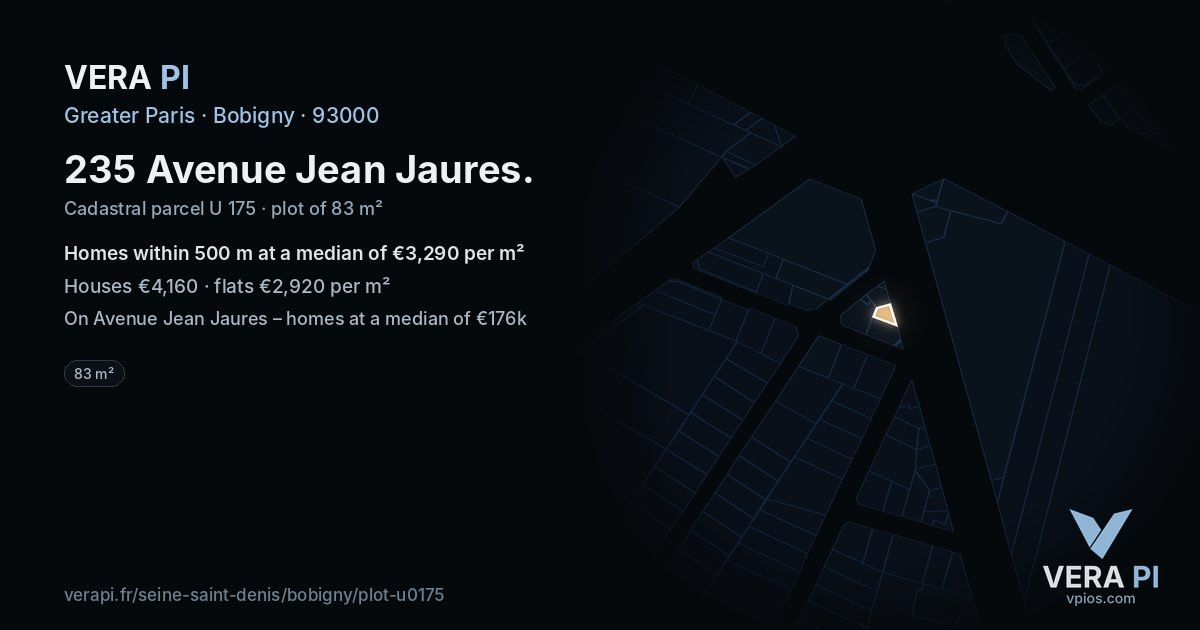 235 Avenue Jean Jaures, Bobigny at night – the plot lit, the parcels around coloured by the prices near them