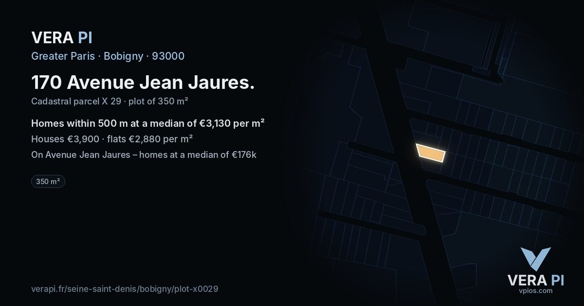 170 Avenue Jean Jaures, Bobigny at night – the plot lit, the parcels around coloured by the prices near them