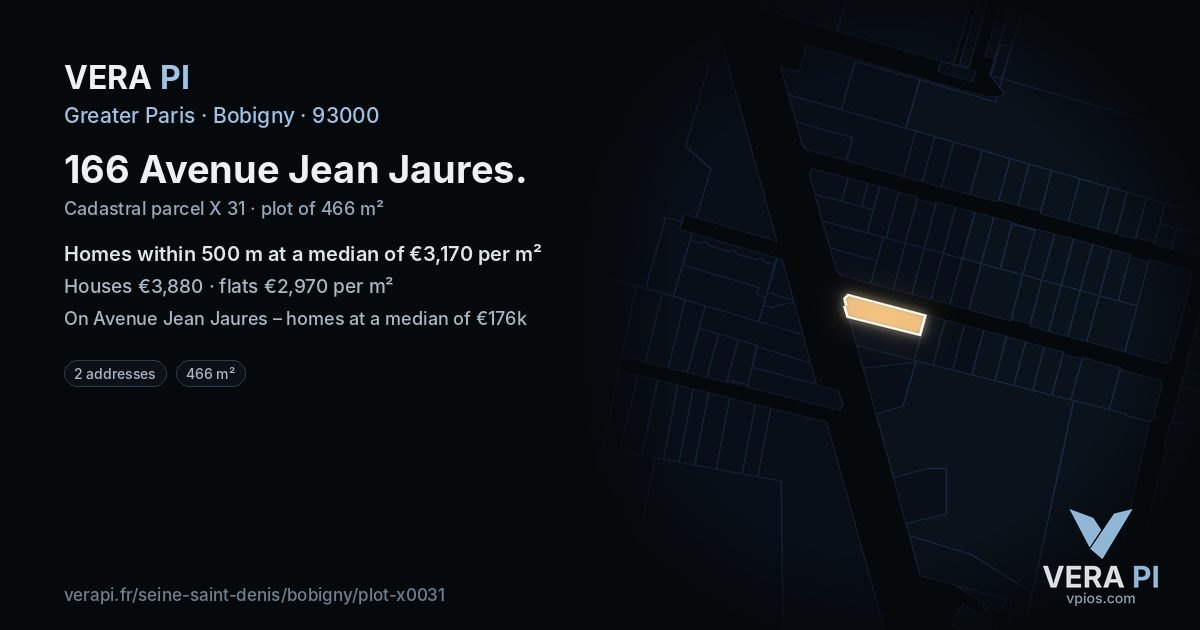 166 Avenue Jean Jaures, Bobigny at night – the plot lit, the parcels around coloured by the prices near them