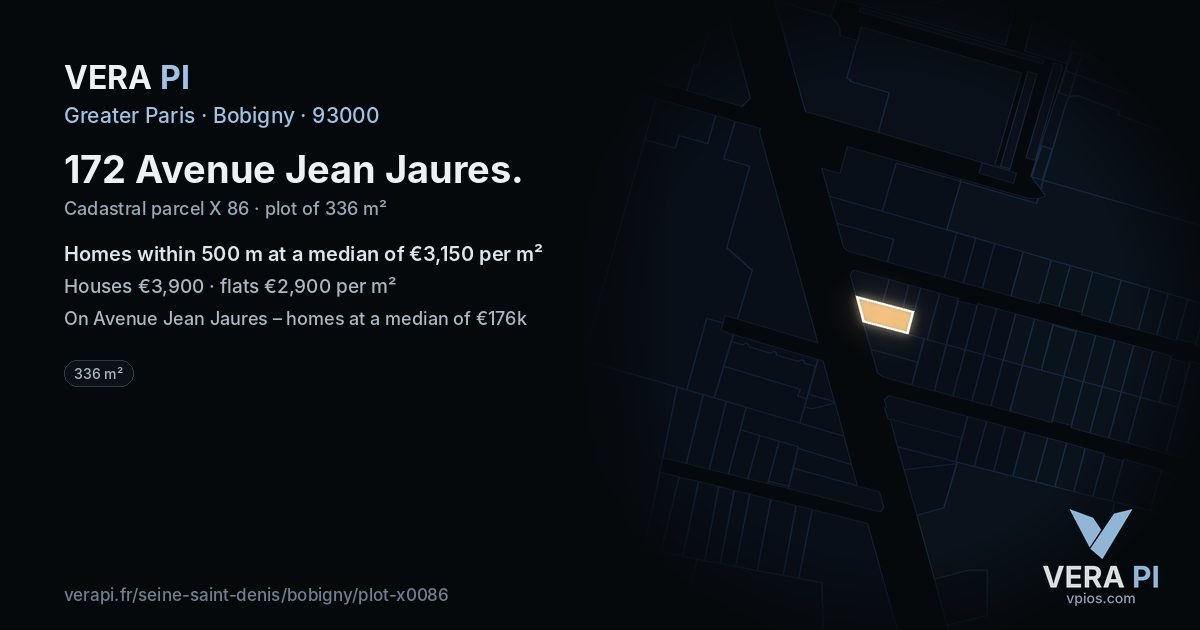 172 Avenue Jean Jaures, Bobigny at night – the plot lit, the parcels around coloured by the prices near them