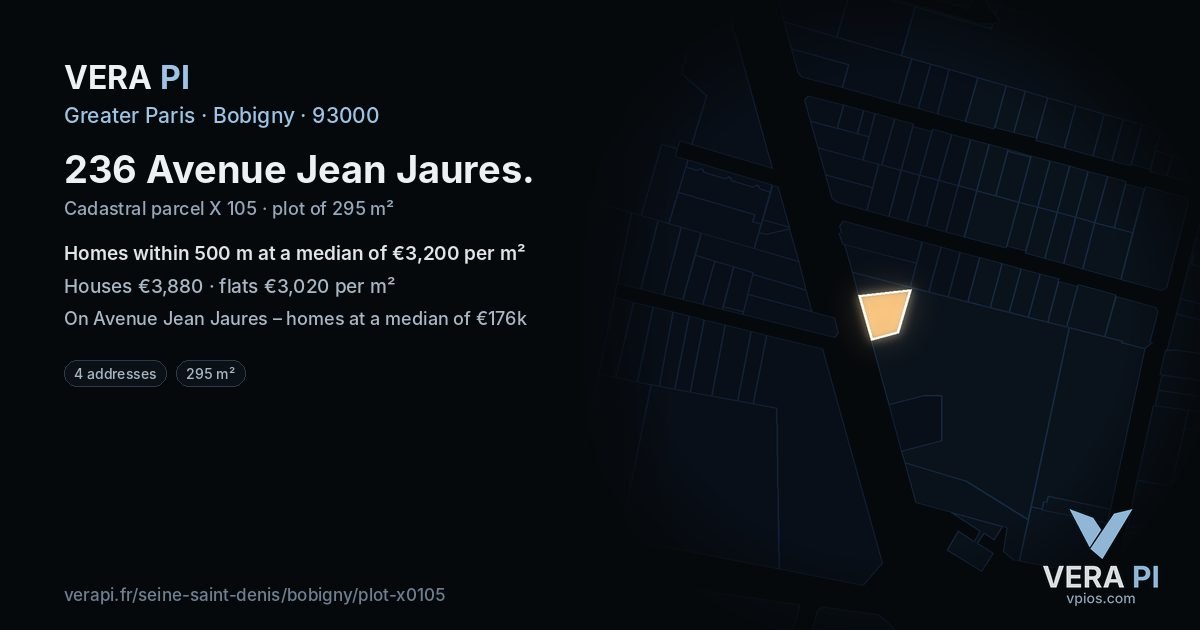 236 Avenue Jean Jaures, Bobigny at night – the plot lit, the parcels around coloured by the prices near them