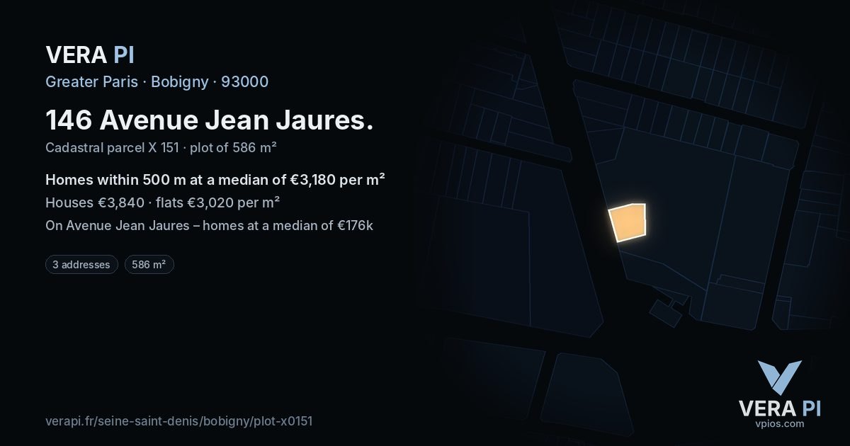 146 Avenue Jean Jaures, Bobigny at night – the plot lit, the parcels around coloured by the prices near them