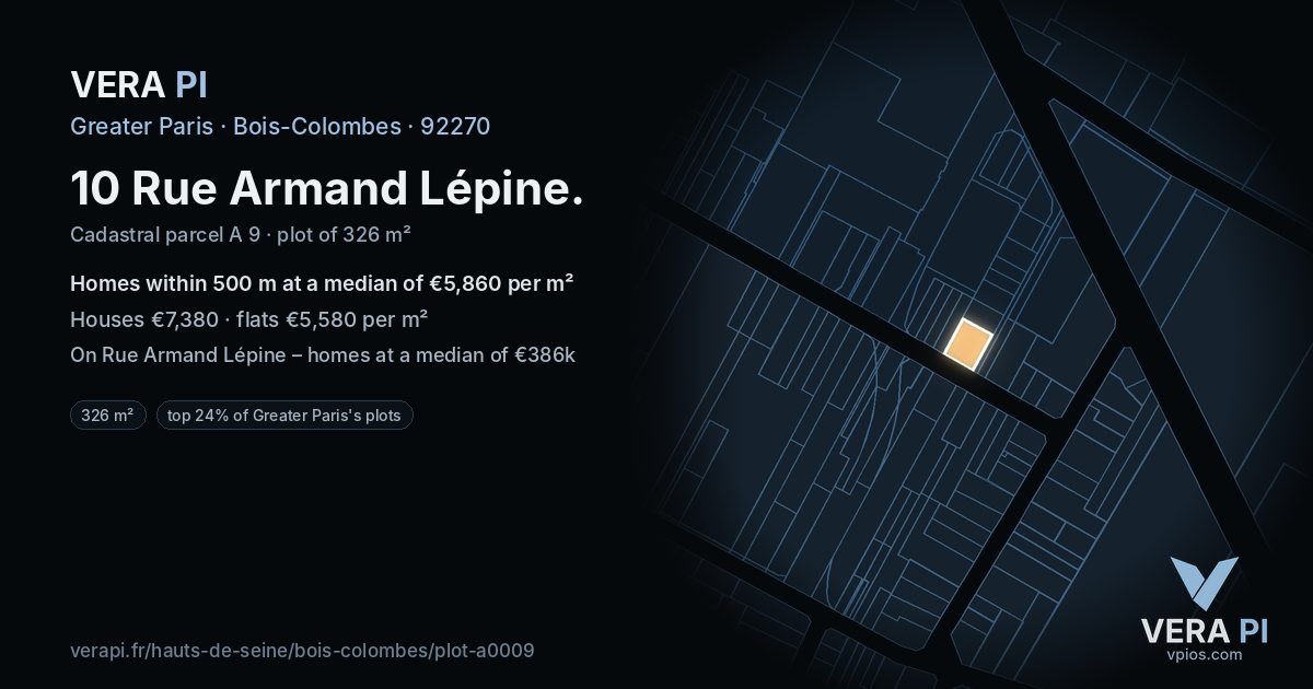 10 Rue Armand Lépine, Bois-Colombes at night – the plot lit, the parcels around coloured by the prices near them