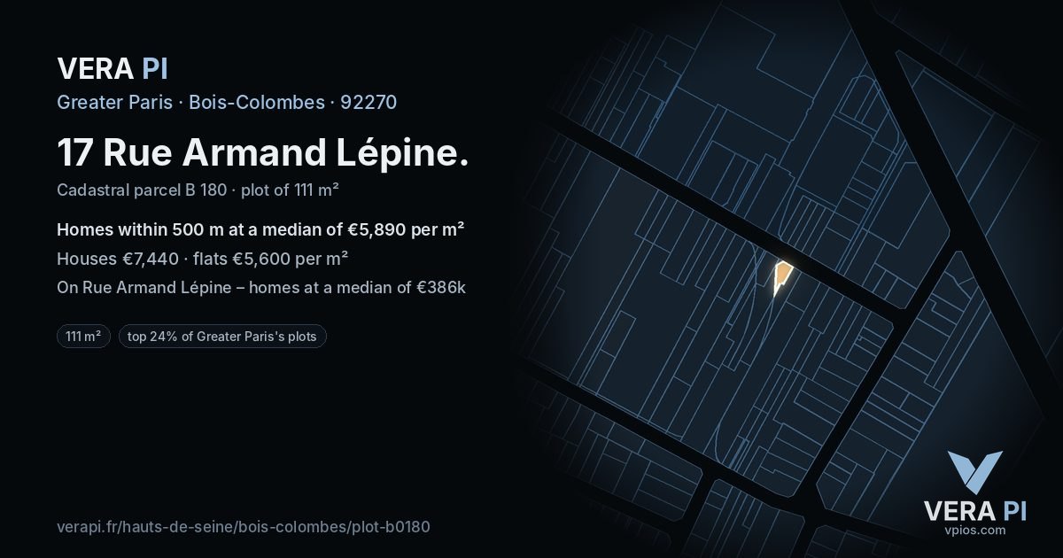 17 Rue Armand Lépine, Bois-Colombes at night – the plot lit, the parcels around coloured by the prices near them