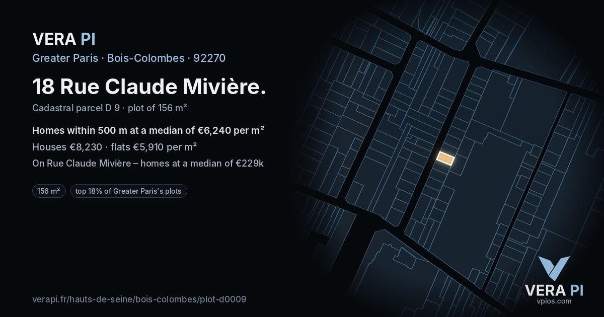 18 Rue Claude Mivière, Bois-Colombes at night – the plot lit, the parcels around coloured by the prices near them