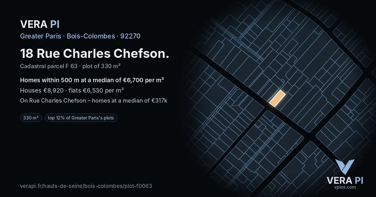 18 Rue Charles Chefson, Bois-Colombes at night – the plot lit, the parcels around coloured by the prices near them