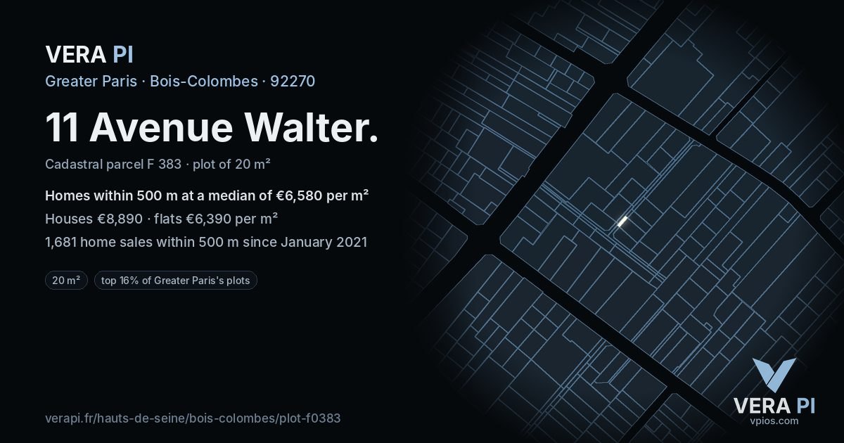 11 Avenue Walter, Bois-Colombes at night – the plot lit, the parcels around coloured by the prices near them
