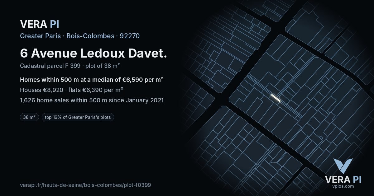 6 Avenue Ledoux Davet, Bois-Colombes at night – the plot lit, the parcels around coloured by the prices near them
