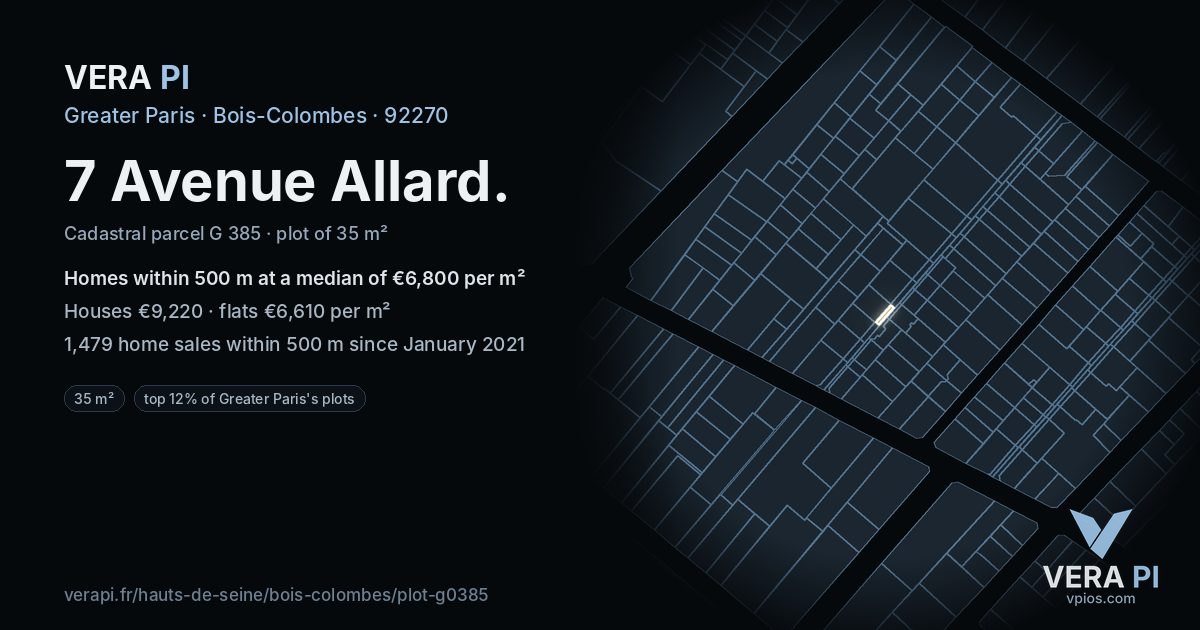 7 Avenue Allard, Bois-Colombes at night – the plot lit, the parcels around coloured by the prices near them