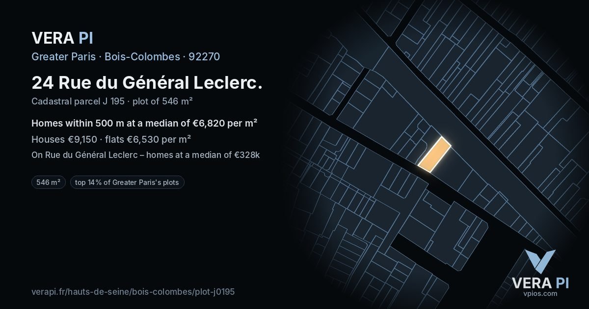 24 Rue du Général Leclerc, Bois-Colombes at night – the plot lit, the parcels around coloured by the prices near them