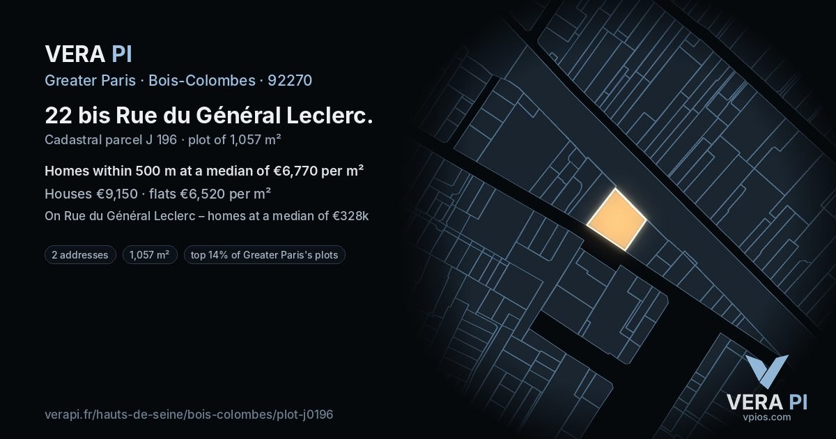 22 bis Rue du Général Leclerc, Bois-Colombes at night – the plot lit, the parcels around coloured by the prices near them