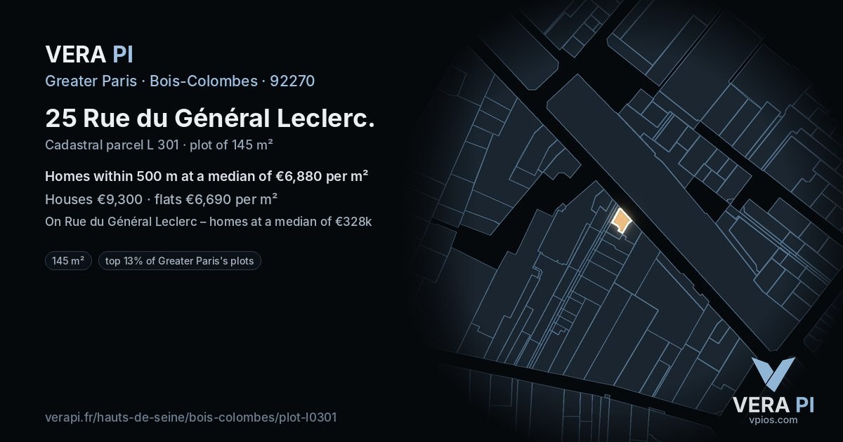 25 Rue du Général Leclerc, Bois-Colombes at night – the plot lit, the parcels around coloured by the prices near them