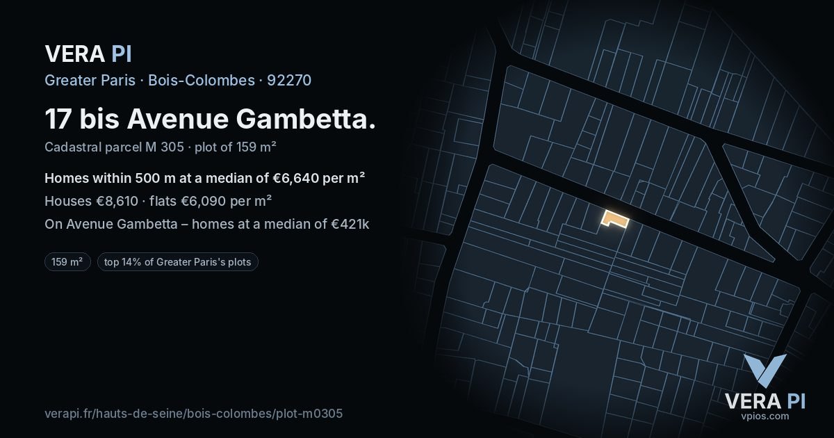 17 bis Avenue Gambetta, Bois-Colombes at night – the plot lit, the parcels around coloured by the prices near them