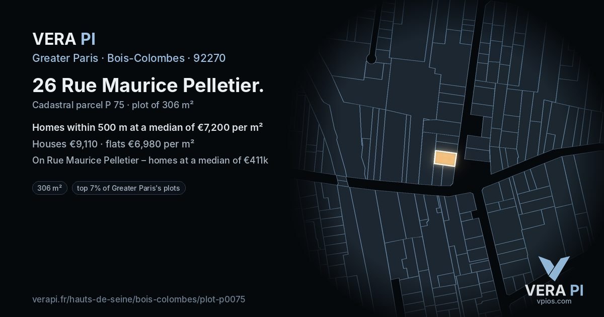 26 Rue Maurice Pelletier, Bois-Colombes at night – the plot lit, the parcels around coloured by the prices near them