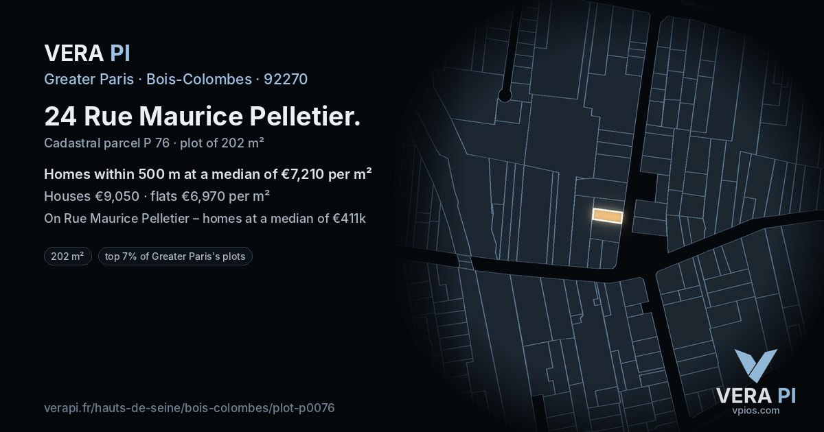 24 Rue Maurice Pelletier, Bois-Colombes at night – the plot lit, the parcels around coloured by the prices near them