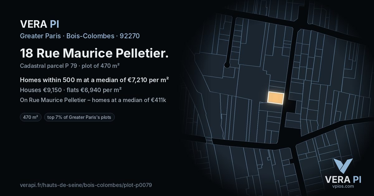 18 Rue Maurice Pelletier, Bois-Colombes at night – the plot lit, the parcels around coloured by the prices near them