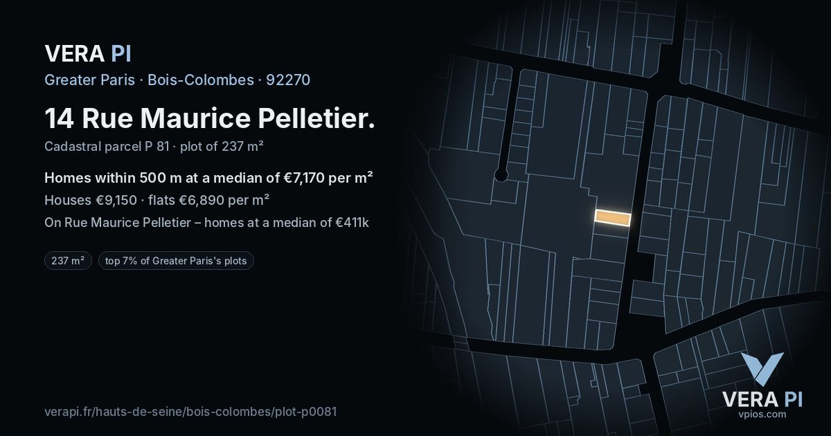 14 Rue Maurice Pelletier, Bois-Colombes at night – the plot lit, the parcels around coloured by the prices near them
