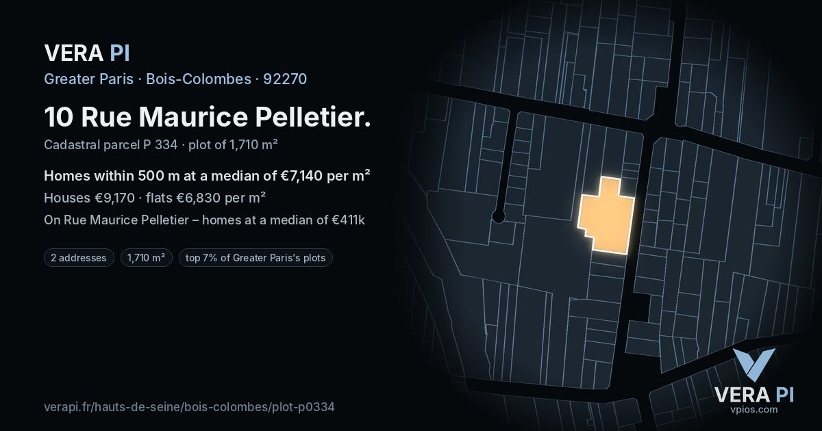 10 Rue Maurice Pelletier, Bois-Colombes at night – the plot lit, the parcels around coloured by the prices near them