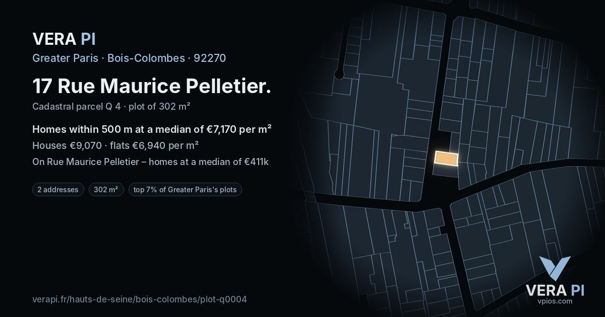 17 Rue Maurice Pelletier, Bois-Colombes at night – the plot lit, the parcels around coloured by the prices near them
