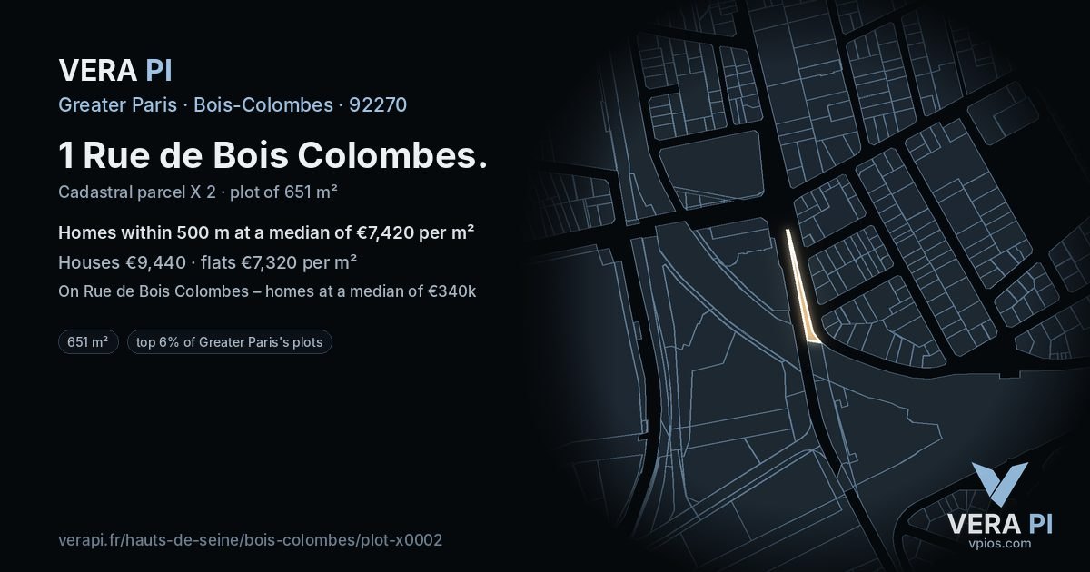 1 Rue de Bois Colombes, Bois-Colombes at night – the plot lit, the parcels around coloured by the prices near them
