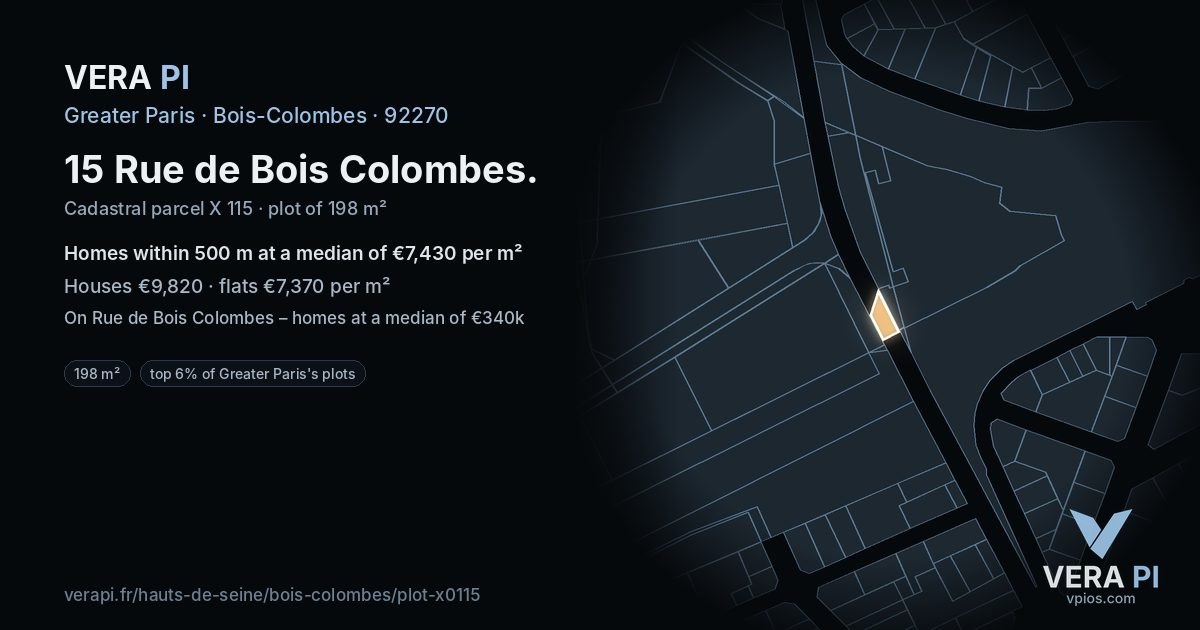 15 Rue de Bois Colombes, Bois-Colombes at night – the plot lit, the parcels around coloured by the prices near them