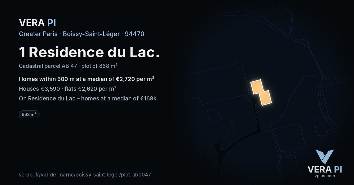 1 Residence du Lac, Boissy-Saint-Léger at night – the plot lit, the parcels around coloured by the prices near them