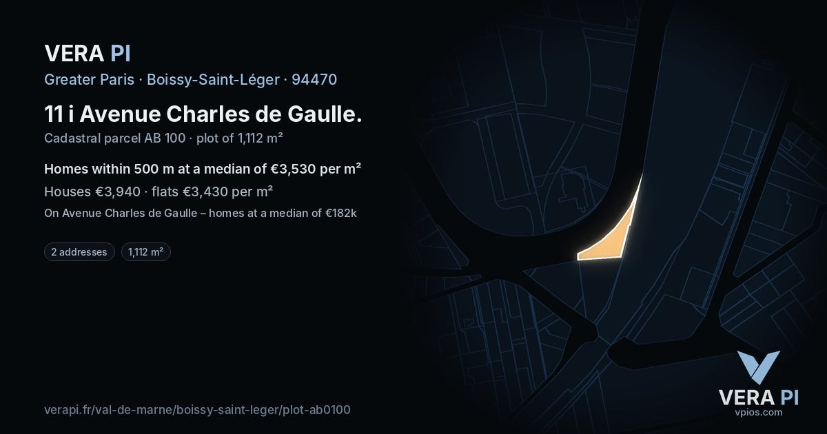 11 i Avenue Charles de Gaulle, Boissy-Saint-Léger at night – the plot lit, the parcels around coloured by the prices near them